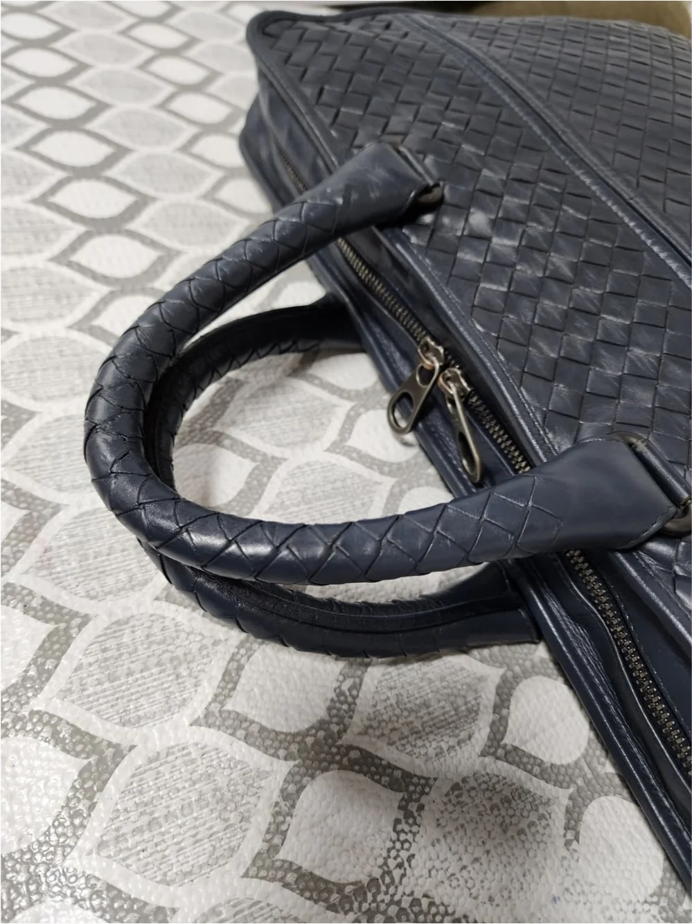 Bottega Veneta Intrecciato Top Zip Briefcase Navy Blue